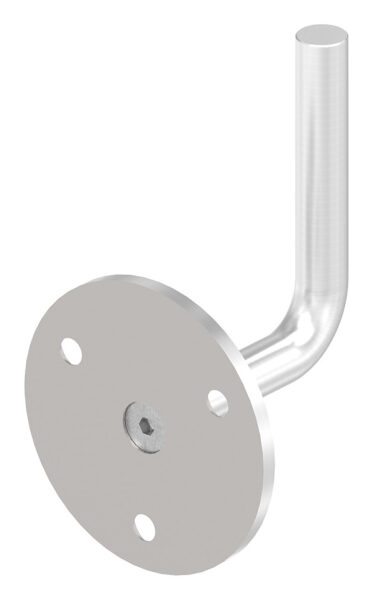 Handlaufhalter zum Anschweißen des Handlaufs, Ronde 70x4mm, Bügel 12mm, Wandabstand 62mm, 3x6,5mm Bohrungen gesenkt (Ronde und Bügel verschraubt), V2A