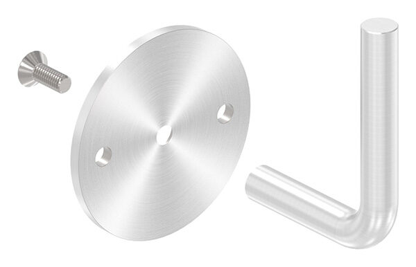 Handlaufhalter zum Anschweißen des Handlaufs, Ronde 70x4mm, Bügel 12mm, Wandabstand 62mm, 2x6,5mm Bohrungen (Ronde und Bügel verschraubt), V2A
