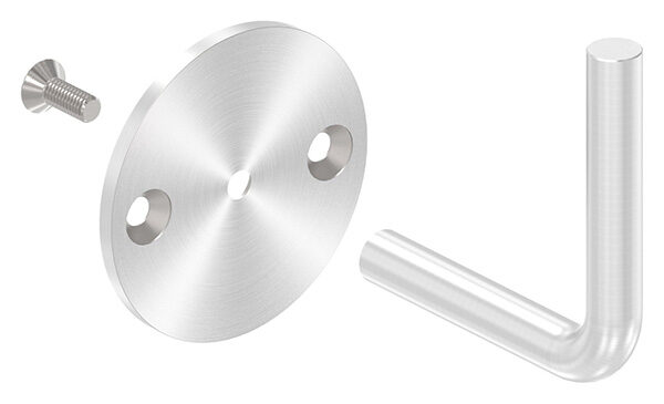 Handlaufhalter zum Anschweißen des Handlaufs, Ronde 70x4mm, Bügel 12mm, Wandabstand 79mm, 2x6,5mm Bohrungen gesenkt (Ronde und Bügel verschraubt), V2A
