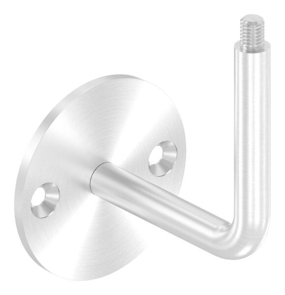Handlaufhalter mit oben Außengewinde M8, Ronde 70x4mm, Bügel 12mm, Wandabstand 79mm, 2x6,5mm Bohrungen gesenkt (Ronde und Bügel verschraubt), V2A