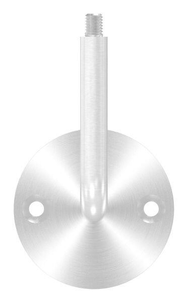 Handlaufhalter mit oben Außengewinde M8, Ronde 70x4mm, Bügel 12mm, Wandabstand 79mm, 2x6,5mm Bohrungen gesenkt (Ronde und Bügel verschraubt), V2A