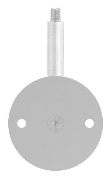 Handlaufhalter mit oben Außengewinde M8, Ronde 70x4mm, Bügel 12mm, Wandabstand 79mm, 2x6,5mm Bohrungen gesenkt (Ronde und Bügel verschraubt), V2A