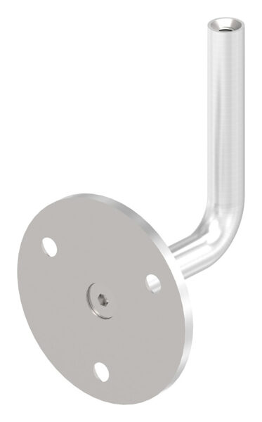 Handlaufhalter mit oben Innengewinde M6, Ronde 70x4mm, Bügel 12mm, Wandabstand 62mm, 3x6,5mm Bohrungen gesenkt (Ronde und Bügel verschraubt), V2A