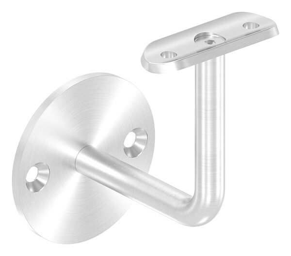 Handlaufhalter mit Handlaufanschlussplatte für Rohr 42,4mm (austauschbar), Ronde 70x4mm, Bügel 12mm, Wandabstand 79mm, 2x6,5mm Bohrungen gesenkt (Ronde und Bügel verschraubt), V2A