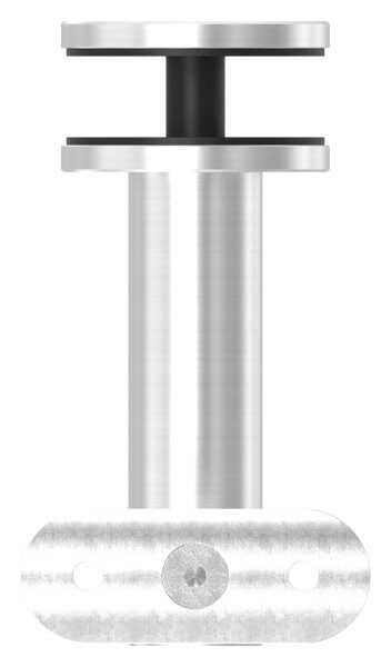 Handlaufhalter zum Befestigen an Glas (max. Dicke:  25,52mm) mit Handlaufanschlussplatte für Rohr 42,4mm (austauschbar), Bügel 25mm, Stift 14mm, empfohlene Glasbohrung: 13mm, Wandabstand 82mm, Gegenplatte mit M8 Gewinde, V2A