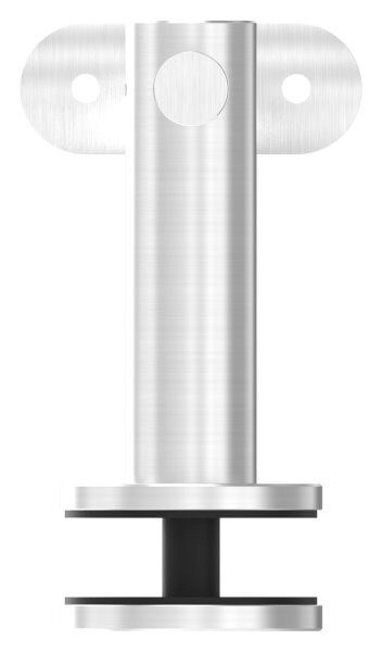 Handlaufhalter zum Befestigen an Glas (max. Dicke:  25,52mm) mit Handlaufanschlussplatte für Rohr 42,4mm (austauschbar), Bügel 25mm, Stift 14mm, empfohlene Glasbohrung: 13mm, Wandabstand 82mm, Gegenplatte mit M8 Gewinde, V2A