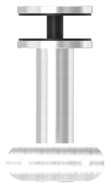 Handlaufhalter zum Befestigen an Glas (max. Dicke:  25,52mm) mit Gelenk inkl. Handlaufanschlussplatte für Rohr 42,4mm (nicht austauschbar), Bügel 25mm, Stift 14mm, empfohlene Glasbohrung: 13mm, Wandabstand 82mm, Gegenplatte mit M8 Gewinde, V2A