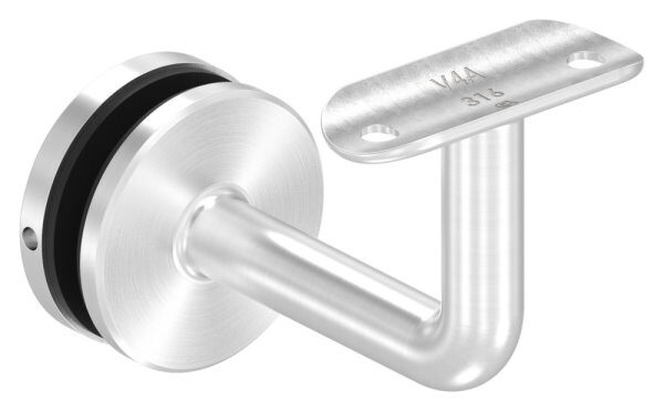 Handlaufhalter zum Befestigen an Glas (8,00 - 21,52mm) Handlaufanschlussplatte für Rohr 42,4mm, Bügel 14mm, empfohlene Glasbohrung: 20mm, Wandabstand 77mm, V4A