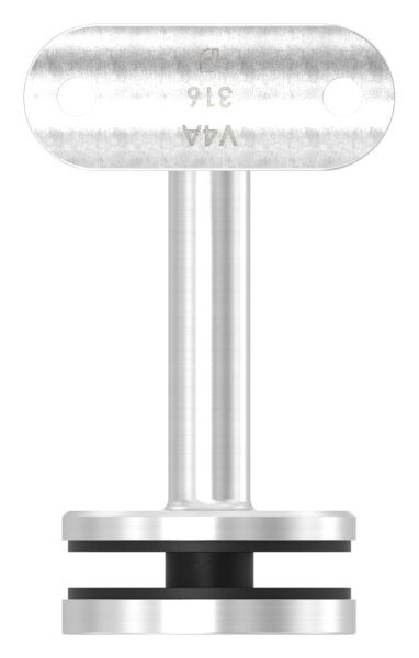 Handlaufhalter zum Befestigen an Glas (8,00 - 21,52mm) Handlaufanschlussplatte für Rohr 42,4mm, Bügel 14mm, empfohlene Glasbohrung: 20mm, Wandabstand 77mm, V4A