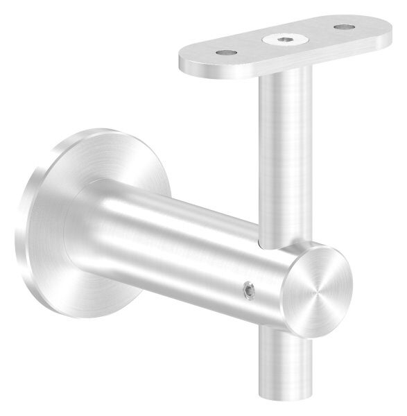 Handlaufhalter mit Handlaufanschlussplatte für Rohr gerade (austauschbar), Bügel 25mm, Stift 14mm, Wandabstand 80mm, Ronde Ø 50mm mit Innengewinde M8, V2A