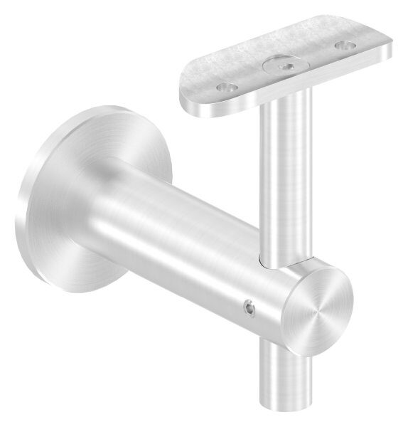 Handlaufhalter mit Handlaufanschlussplatte für Rohr 42,4mm (austauschbar), Bügel 25mm, Stift 14mm, Wandabstand 80mm, Ronde Ø 50mm mit Innengewinde M8, V2A