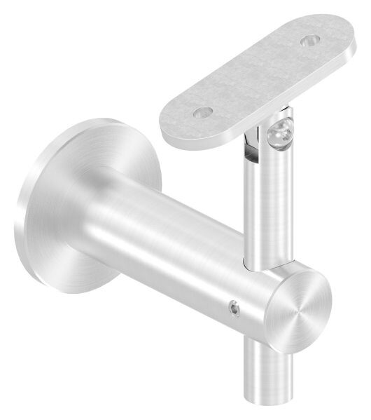 Handlaufhalter mit Gelenk inkl. Handlaufanschlussplatte für Rohr gerade (nicht austauschbar), Bügel 25mm, Stift 14mm, Wandabstand 80mm, Ronde Ø 50mm mit Innengewinde M8, V2A