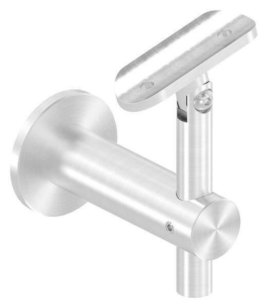 Handlaufhalter mit Gelenk inkl. Handlaufanschlussplatte für Rohr 42,4mm (nicht austauschbar), Bügel 25mm, Stift 14mm, Wandabstand 80mm, Ronde Ø 50mm mit Innengewinde M8, V2A