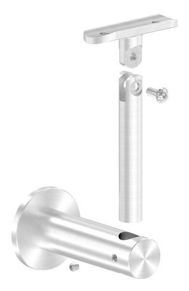Handlaufhalter mit Gelenk inkl. Handlaufanschlussplatte für Rohr 42,4mm (nicht austauschbar), Bügel 25mm, Stift 14mm, Wandabstand 80mm, Ronde Ø 50mm mit Innengewinde M8, V2A
