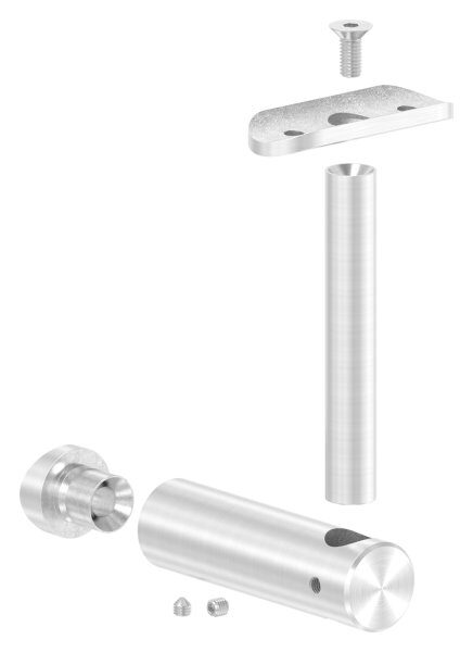 Handlaufhalter mit Handlaufanschlussplatte für Rohr 42,4mm (austauschbar), Anschluss 42,4mm, Bügel 25mm, Stift 14mm, Wandabstand 80mm, ohne Befestigungsschraube (kann mit M6 oder M8 Senkkopfschraube ISO 10642 befestigt werden, Mindestlänge: 35mm), V2A