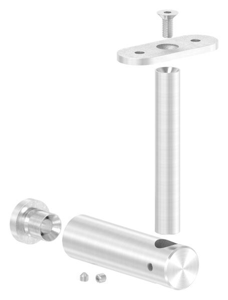 Handlaufhalter mit Handlaufanschlussplatte gerade (austauschbar), Anschluss flach, Bügel 25mm, Stift 14mm, Wandabstand 80mm, ohne Befestigungsschraube (kann mit M6 oder M8 Senkkopfschraube ISO 10642 befestigt werden, Mindestlänge: 35mm), V2A