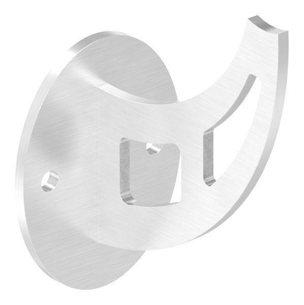 Handlaufträger mit Ronde oval, Schwert gelasert, t: je 4mm, oben Radius für Rohr 42,4mm, geschliffen Korn 240, V2A