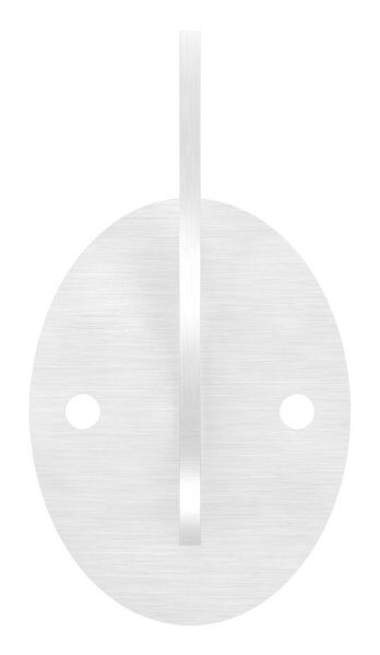 Handlaufträger mit Ronde oval, Schwert gelasert, t: je 4mm, oben Radius für Rohr 42,4mm, geschliffen Korn 240, V2A