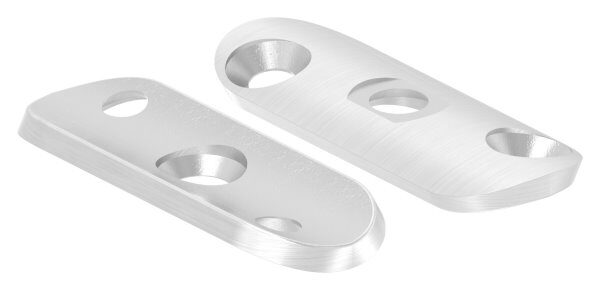 Handlaufanschlussplatte, 63x25x4mm, für Rohr 42,4mm, 2x6,5mm Bohrungen versetzt, alle Bohrungen gesenkt für M6, V2A
