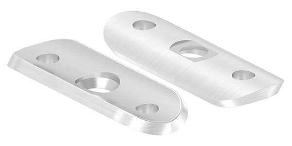 Handlaufanschlussplatte, 63x25x4mm, für Rohr 33,7mm, 3x6,5mm Bohrungen, Mittelbohrung gesenkt für M6, V2A