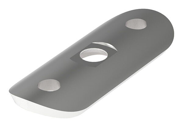Handlaufanschlussplatte, 63x25x4mm, für Rohr 33,7mm, 3x6,5mm Bohrungen, Mittelbohrung gesenkt für M6, V2A