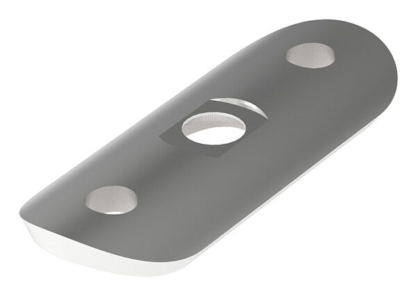 Handlaufanschlussplatte, 63x25x4mm, für Rohr 33,7mm, 3x6,5mm Bohrungen, Mittelbohrung gesenkt für M6, V4A