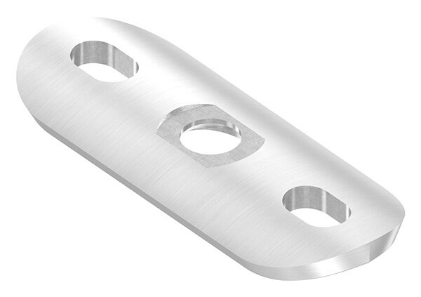 Handlaufanschlussplatte, 63x25x4mm, für Rohr 42,4mm, 1x6,5mm Mittelbohrung gesenkt für M6 und 2x Langlöcher 6,5x10mm, V2A