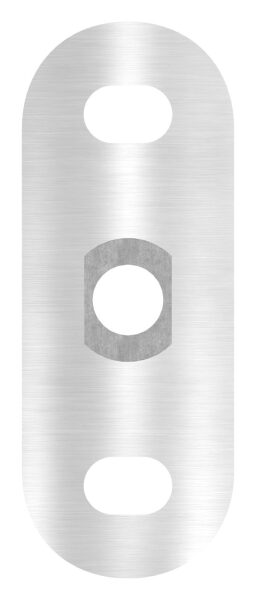 Handlaufanschlussplatte, 63x25x4mm, für Rohr 42,4mm, 1x6,5mm Mittelbohrung gesenkt für M6 und 2x Langlöcher 6,5x10mm um 90° gedreht, V2A