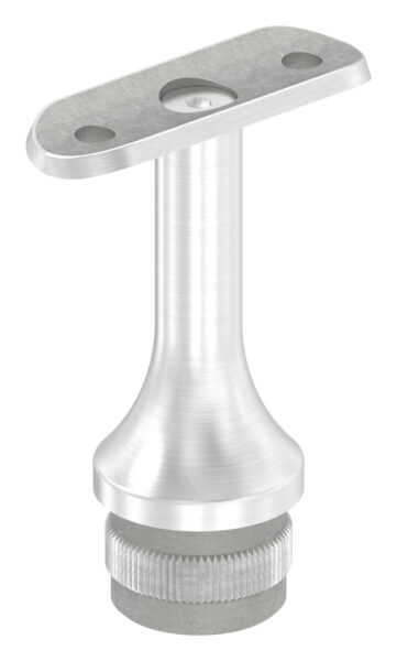 Rohrabschlussstopfen mit Handlaufanschlussplatte aus einem Teil, für Rohr 33,7x2,0mm, zum Einschlagen, Stift nach oben hin auf 14mm zulaufend, Handlaufanschlussplatte für Rohr 42,4mm, H: 68mm, V2A
