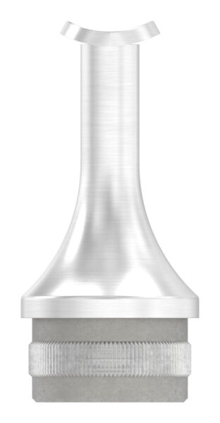 Rohrabschlussstopfen mit Handlaufanschlussplatte aus einem Teil, für Rohr 42,4x2,0mm, zum Einschlagen, Stift nach oben hin auf 14mm zulaufend, Handlaufanschlussplatte für Rohr 42,4mm, H: 68mm, V2A