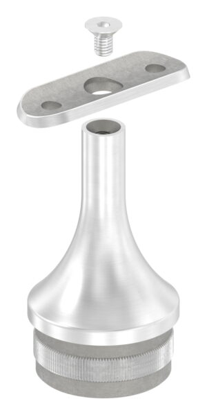 Rohrabschlussstopfen mit Handlaufanschlussplatte aus einem Teil, für Rohr 48,3x2,0mm, zum Einschlagen, Stift nach oben hin auf 14mm zulaufend, Handlaufanschlussplatte für Rohr 42,4mm, H: 68mm, V2A