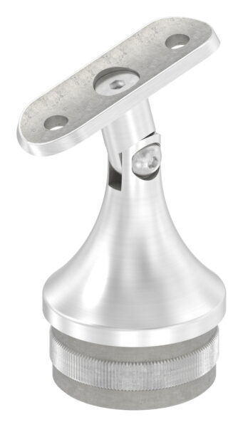 Rohrabschlussstopfen mit Gelenkstift und Handlaufanschlussplatte aus einem Teil, für Rohr 48,3x2,0mm, zum Einschlagen, Stift nach oben hin auf 14mm zulaufend, Handlaufanschlussplatte für Rohr 42,4mm, H: 68mm, V2A