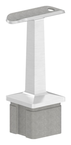Rohrabschlussstopfen mit Stift aus einem Teil, für Rohr 40x40x2mm, mit Handlaufanschlussplatte für Rohr 42,4mm mit versetzten Bohrungen, H: 81mm, V2A