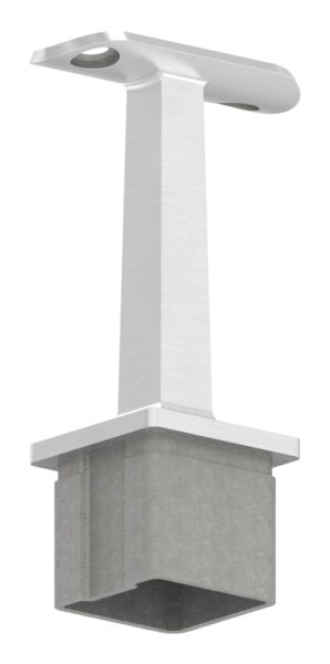 Rohrabschlussstopfen mit Stift aus einem Teil, für Rohr 40x40x3mm, mit Handlaufanschlussplatte für Rohr 42,4mm mit versetzten Bohrungen, H: 81mm, V2A