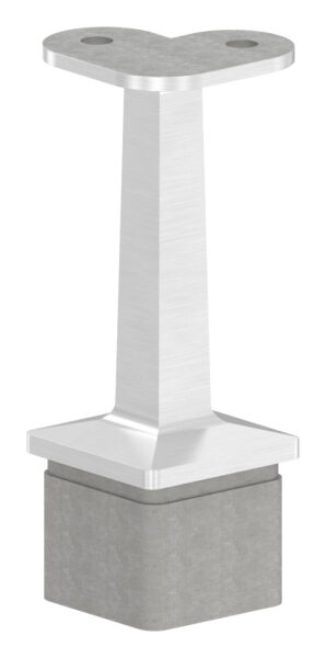 Rohrabschlussstopfen mit Stift aus einem Teil, für Rohr 40x40x2mm, mit 90° Handlaufanschlussplatte gerade, H: 81mm, V2A