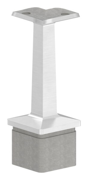 Rohrabschlussstopfen mit Stift aus einem Teil, für Rohr 40x40x2mm, mit Handlaufanschlussplatte für Rohr 42,4mm 90°, H: 81mm, V2A
