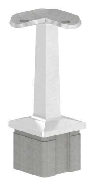 Rohrabschlussstopfen mit Stift aus einem Teil, für Rohr 40x40x2mm, mit Handlaufanschlussplatte für Rohr 42,4mm 90°, H: 81mm, V2A