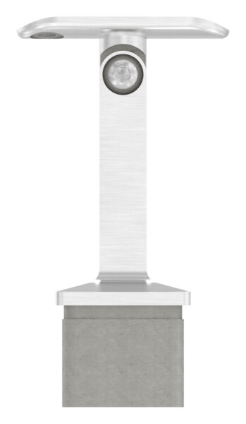 Rohrabschlussstopfen mit Gelenkstift aus einem Teil, für Rohr 40x40x2mm, mit Handlaufanschlussplatte für Rohr 42,4mm mit versetzten Bohrungen, H: 81mm, V2A