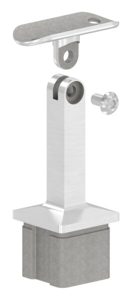 Rohrabschlussstopfen mit Gelenkstift aus einem Teil, für Rohr 40x40x3mm, mit Handlaufanschlussplatte für Rohr 42,4mm, H: 81mm, V2A