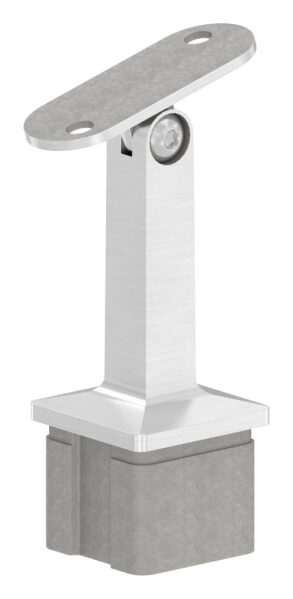 Rohrabschlussstopfen mit Gelenkstift aus einem Teil, für Rohr 40x40x2mm, mit Handlaufanschlussplatte gerade mit versetzten Bohrungen, H: 81mm, V2A