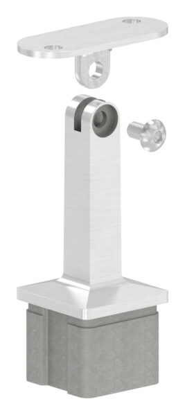 Rohrabschlussstopfen mit Gelenkstift aus einem Teil, für Rohr 40x40x2mm, mit Handlaufanschlussplatte gerade mit versetzten Bohrungen, H: 81mm, V2A