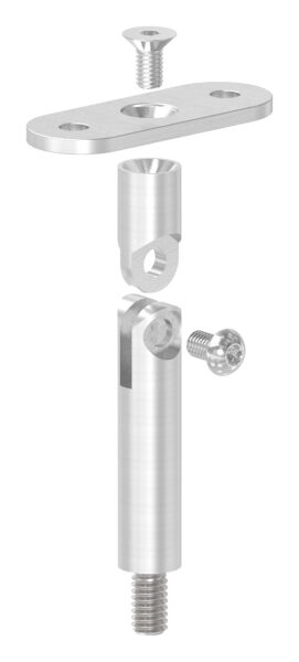 Gelenkstift mit Handlaufanschlussplatte, Stift Ø 14mm, Handlaufanschlussplatte: flach, H: 78mm, V2A
