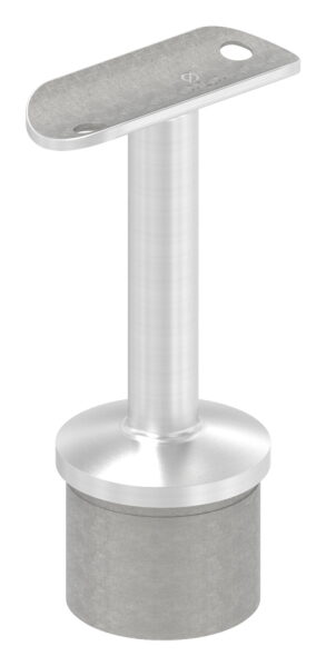 Rohrabschlussstopfen mit Stift und Handlaufanschlussplatte aus einem Teil, für Rohr 42,4x2,0mm, zum Einkleben, Stift Ø 14mm, Handlaufanschlussplatte für Rohr 42,4mm mit versetzten Bohrungen, H: 80mm, V2A
