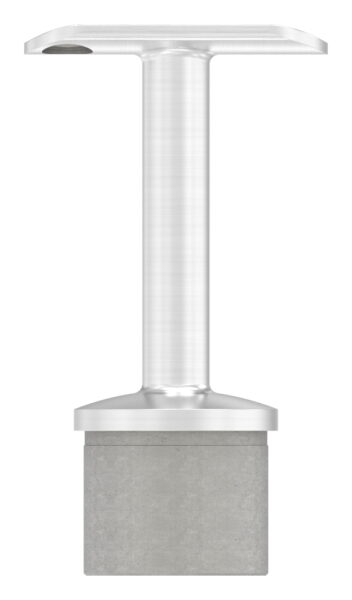 Rohrabschlussstopfen mit Stift und Handlaufanschlussplatte aus einem Teil, für Rohr 42,4x2,0mm, zum Einkleben, Stift Ø 14mm, Handlaufanschlussplatte für Rohr 42,4mm mit versetzten Bohrungen, H: 80mm, V2A
