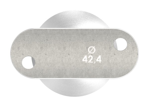 Rohrabschlussstopfen mit Stift und Handlaufanschlussplatte aus einem Teil, für Rohr 42,4x2,0mm, zum Einkleben, Stift Ø 14mm, Handlaufanschlussplatte für Rohr 42,4mm mit versetzten Bohrungen, H: 80mm, V2A