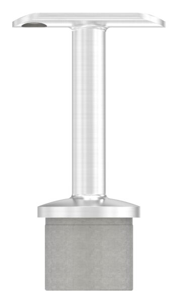 Handlaufstütze mit Handlaufanschlussplatte aus einem Teil, für Rohr 42,4x3,0mm, zum Einkleben, Stift Ø 14mm, Handlaufanschlussplatte für Rohr 42,4mm mit versetzten Bohrungen, H: 80mm, V2A