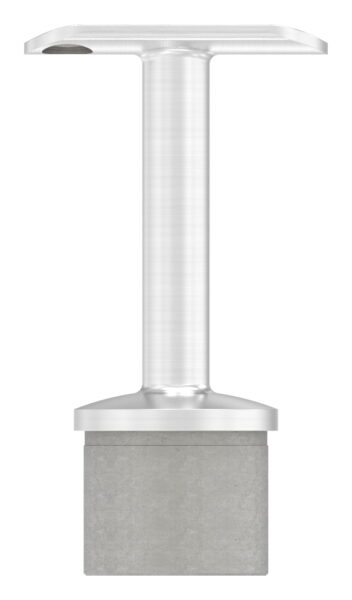 Rohrabschlussstopfen mit Stift und Handlaufanschlussplatte aus einem Teil, für Rohr 42,4x2,0mm, zum Einkleben, Stift Ø 14mm, Handlaufanschlussplatte für Rohr 42,4mm mit versetzten Bohrungen, H: 80mm, V4A