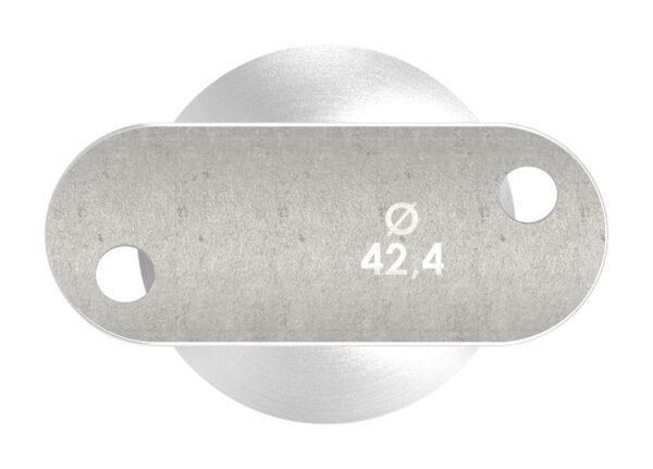 Rohrabschlussstopfen mit Stift und Handlaufanschlussplatte aus einem Teil, für Rohr 42,4x2,0mm, zum Einkleben, Stift Ø 14mm, Handlaufanschlussplatte für Rohr 42,4mm mit versetzten Bohrungen, H: 80mm, V4A