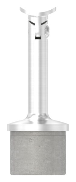 Rohrabschlussstopfen mit Gelenkstift und Handlaufanschlussplatte aus einem Teil, für Rohr 42,4x2,0mm, zum Einkleben, Stift Ø 14mm, Handlaufanschlussplatte für Rohr 42,4mm mit versetzten Bohrungen, H: 80mm, V2A