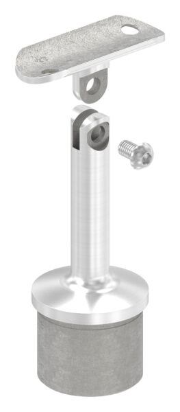 Rohrabschlussstopfen mit Gelenkstift und Handlaufanschlussplatte aus einem Teil, für Rohr 42,4x2,0mm, zum Einkleben, Stift Ø 14mm, Handlaufanschlussplatte für Rohr 42,4mm mit versetzten Bohrungen, H: 80mm, V2A